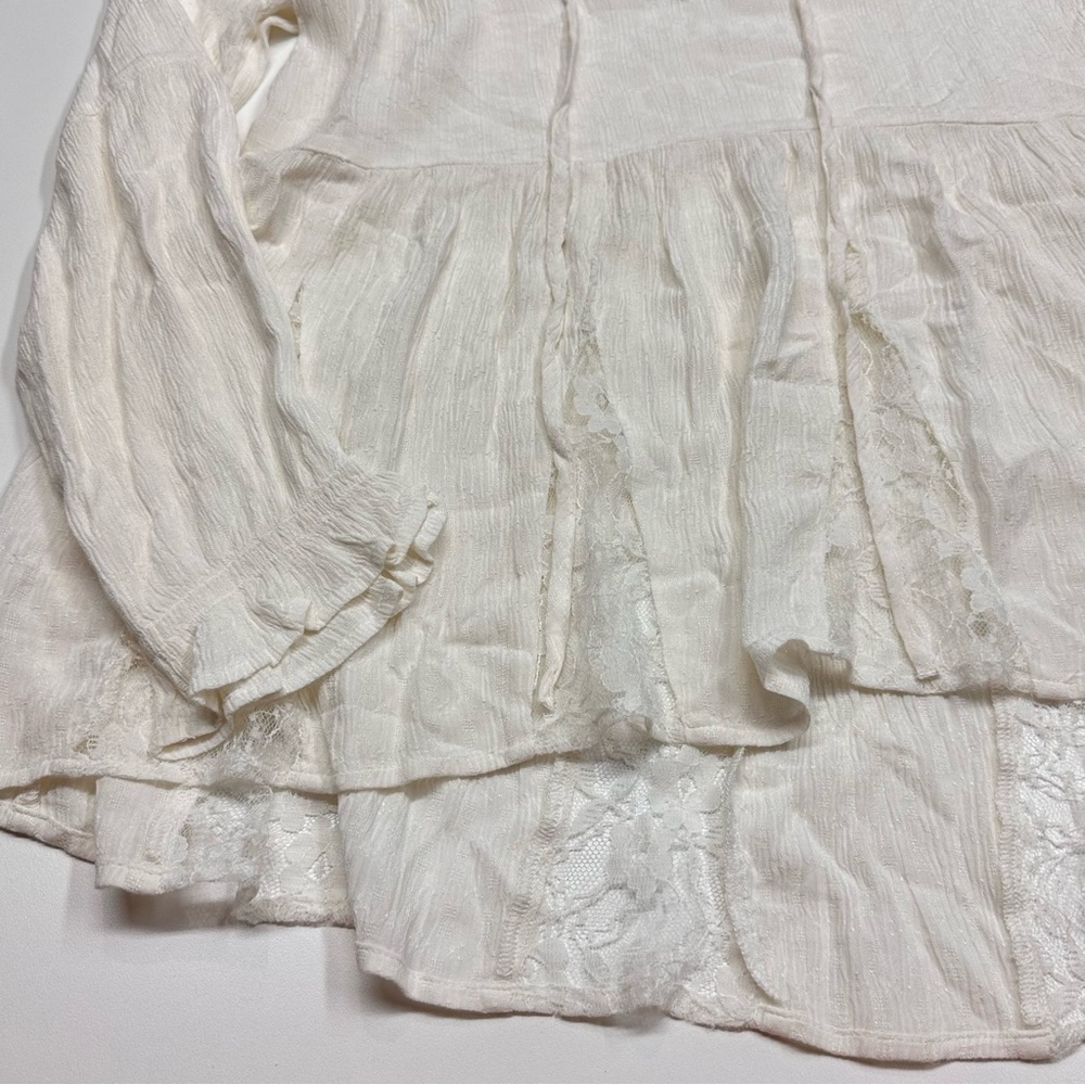 American Eagle Outfitters Ivory Boho Long Sleeve Babydoll Lace Peasant Blouse XS - Picture 4 of 8